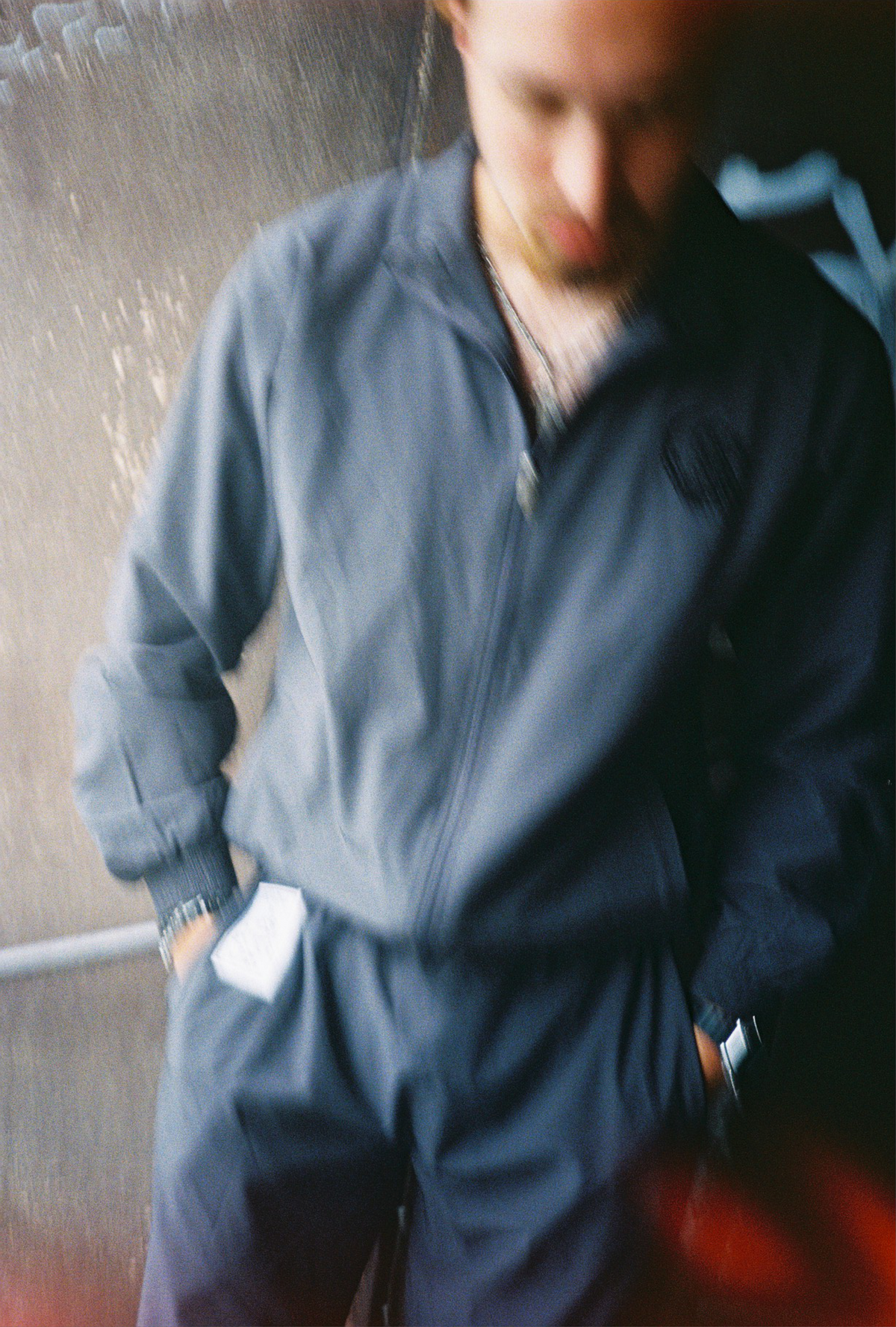 Close detail of the Dim Spirit x WebZero windbreaker tracksuit top